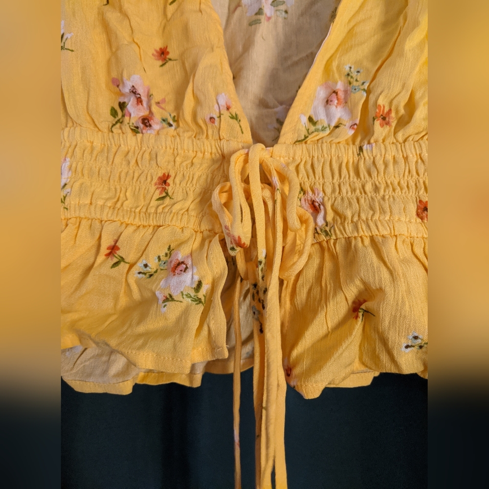 Yellow Forever 21 Tie-Front Top - Picture 3 of 10